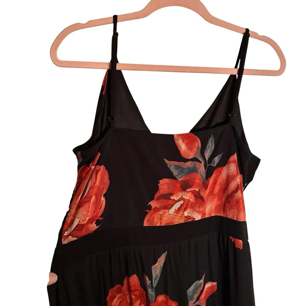 No Boundaries Juniors/Women Black And Red Floral Shorts Romper W/ Skirt XXXL 21